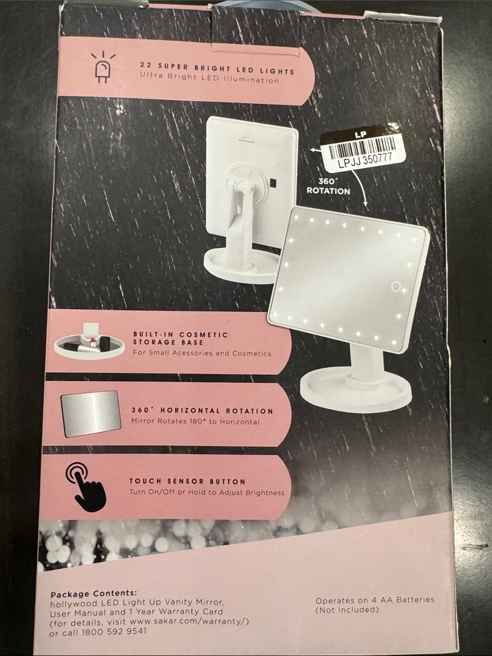 NWOT Hollywood LED Light-Up Vanity Mirror in Pink/White
